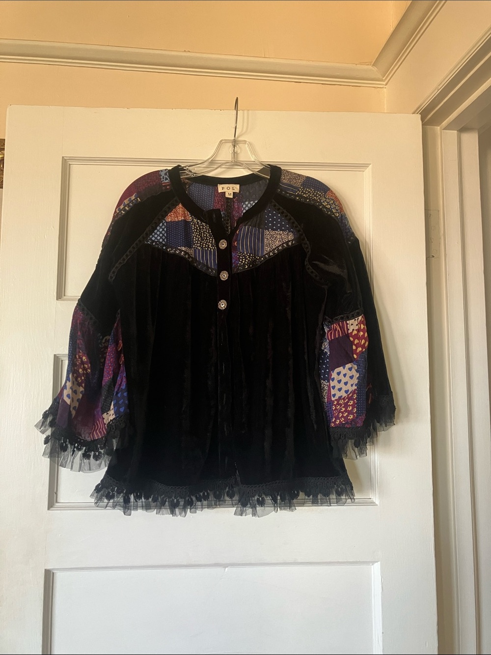 Pol mixed medium velvet patchwork jacket